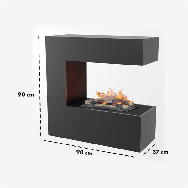 GLOW FIRE Elektrokamin 'Schiller Wandkamin' | Wasserdampf Kamin mit OMC 400 inkl. Holz in grau als Raumteiler | HxBxT: 90x90x37 cm