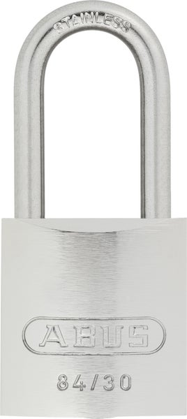 ABUS Vorhangschloss Modell 84/30 mit einem Bügel aus rostfreiem Edelstahl.