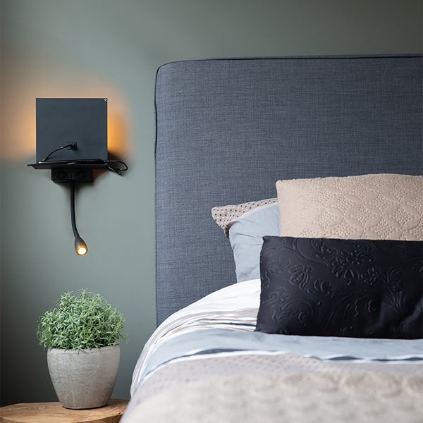 Smarte Wandleuchte schwarz mit USB und Flexarm inkl. WiFi G9 - Flero