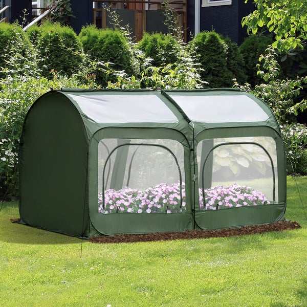 Outsunny Pop-Up Gewächshaus, mit 4 Reißverschlusstüren, 245 x 120 x 132 cm, Stahl, PVC, Transparent