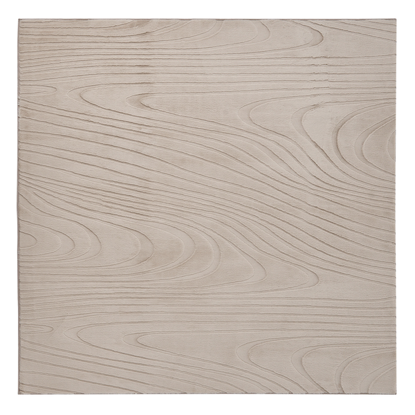 Quadratischer Teppich mit Holzmaserung-Muster.