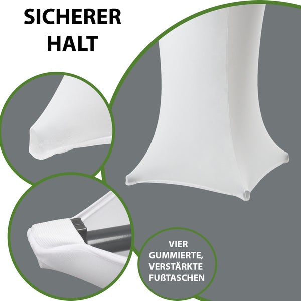 Detailansicht einer Husse mit vier gummierten, verstärkten Fußtaschen für einen sicheren Halt.
