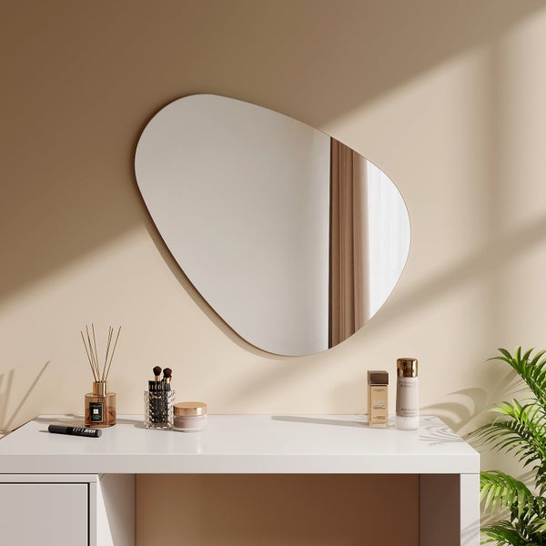 EMKE Asymmetrischer Spiegel 80 x 60 cm, Badezimmer Wandspiegel Asymmetrisch, Modern Dekorspiegel Oval, Wandspiegel für Badezimmer, Schlafzimmer, flur