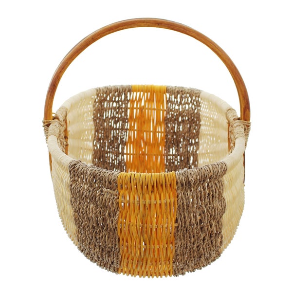 FRANK FLECHTWAREN | Einkaufskorb Orange/Natur, RATTAN, 49 x 34 x 24 cm, GH 38 cm