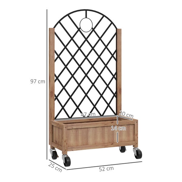 Outsunny 2er Set Hochbeet Pflanzkasten mit Rolle, Rankgitter, Spalier Pflanzkübel Blumenkasten Holz, Gartenspalier 52x25x97cm für Garten Balkon Terrasse, Blumenkübel für Kletterpflanzen Korbpflanzen