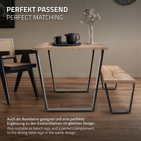 ML-Design 2er Set Tischbeine Trapez 40x43 cm, Industrial, Profil 8x2cm, Stahl pulverbeschichtet, geneigt, Metall Tischgestell Tischkufen Tischuntergestell Möbelfüße Bankkufen Bankgestell Bankbeine