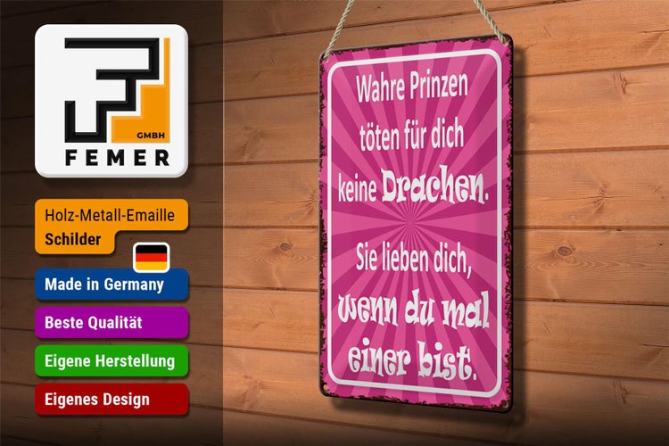 Blechschild Spruch 20x30cm wahre Prinzen töten keine