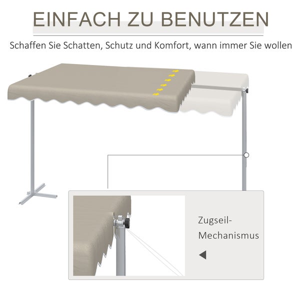 Freistehende Markise mit Zugseilmechanismus für einfache Bedienung