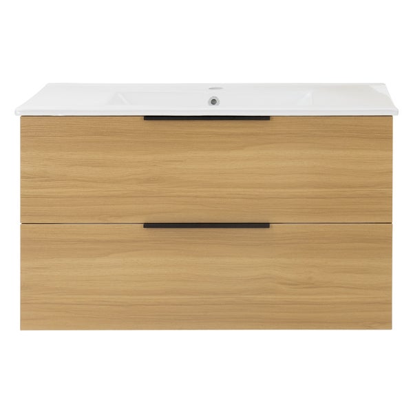 ML-Design Badmöbel-Set 2-teilig, Braun, Unterschrank 89x45x52 cm, Waschbecken Waschtisch 91 cm Keramik, MDF, Badezimmermöbel, Waschbeckenunterschrank, Badset, Badezimmer Möbel Set, viel Stauraum