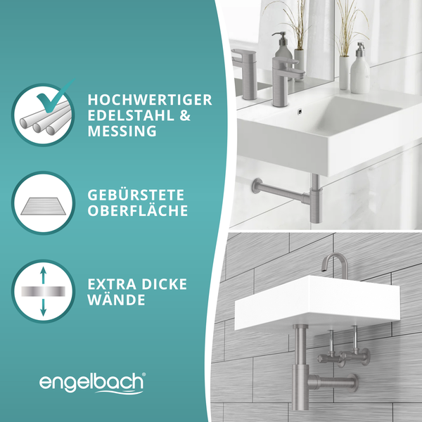 Engelbach® Design Siphon für Waschbecken & Waschtisch - Mit Reinigungsöffnung - r 1 1/4 - inkl. Gummimanschette und Anleitung
