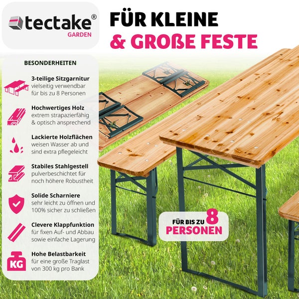 Bierzeltgarnitur tectake  Holzlackierung mit Klarlack 3-teilig braun
