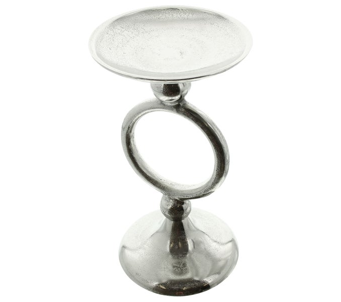 FRANK FLECHTWAREN | Kerzenhalter Silver Circle, ALUMINIUM, 14 x 14 x 26 cm