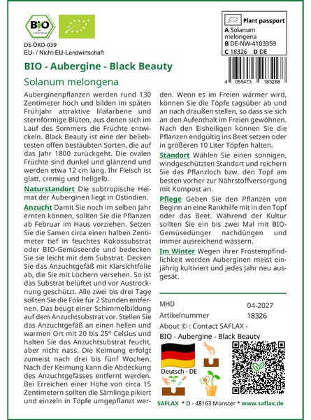 SAFLAX Garden to go - BIO - Aubergine - Black Beauty - Solanum melongena - 25 Samen - Mit Topf, Klima - Deckel und Anzuchtsubstrat