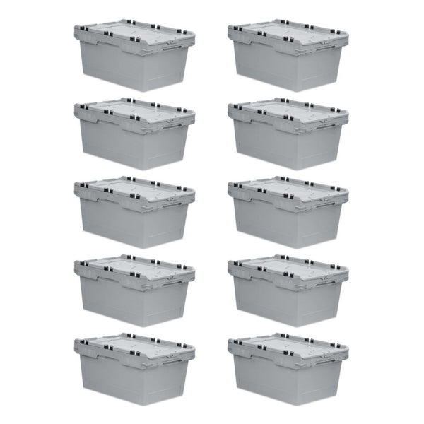 PROREGAL Mega Deal 10x Conical Mehrweg-Stapelbehälter mit Krokodildeckel Grau HxBxT 29,9 x 41 x 61cm 47 Liter Lagerbox  Eurobox  Transportbox