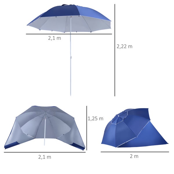 Outsunny 2 in 1 Sonnenschirm, Φ210xH222cm, Metall, Polyester mit Silberbeschichtung, Blau
