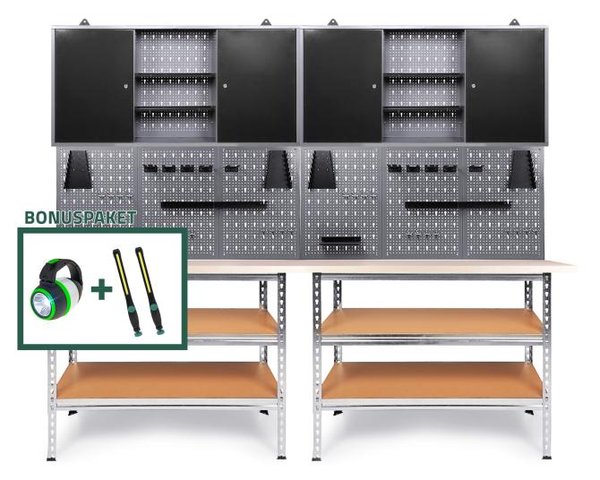 Ondis24 Werkstatt Set Uwe 240cm Rot Lochwand Werkzeugschrank Lichtpaket, Werkstatteinrichtung, Werkbank