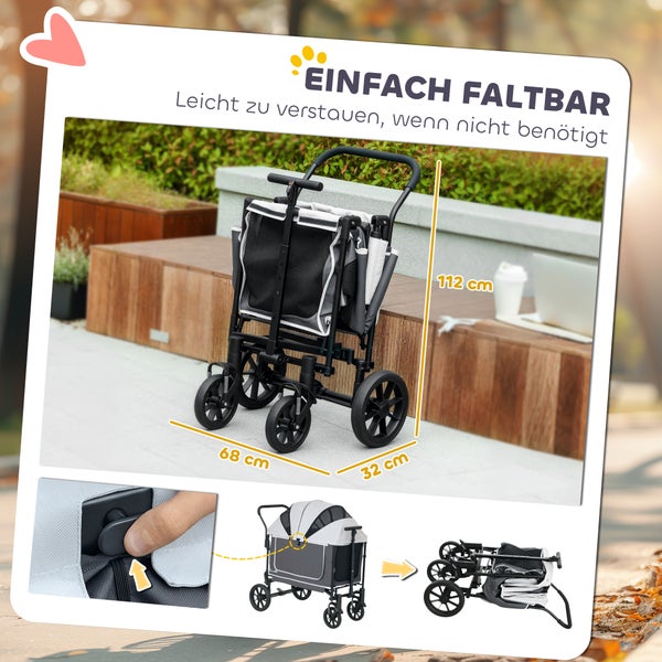 Illustration eines faltbaren Transportwagens mit Maßangaben