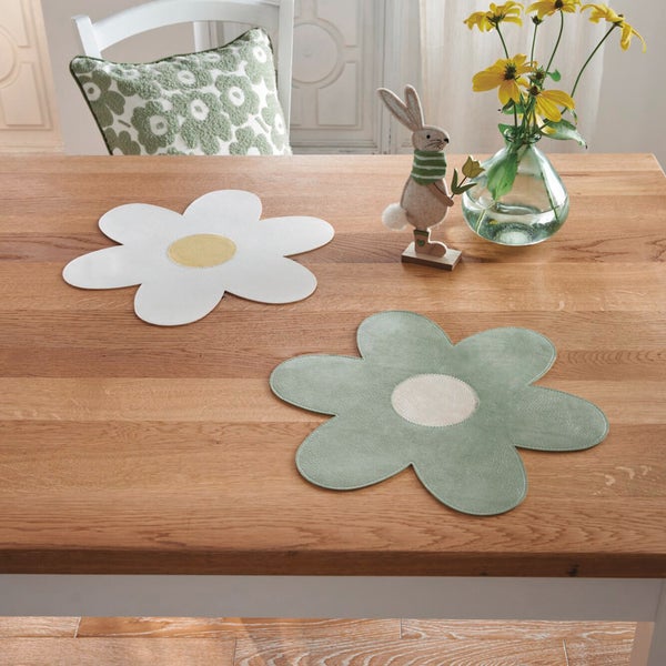 FRANK FLECHTWAREN|Platzmatte Blümchen, 2er Set, Ø 38 cm, PVC