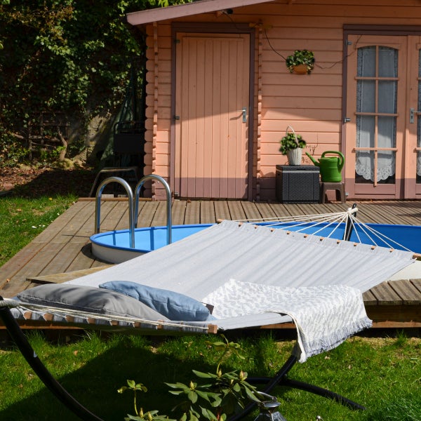 AMANKA XXL Stabhängematte 200x120 Doppelhängematte 2 Personen Hängematte Grau