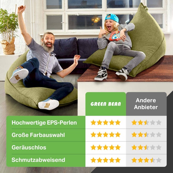Green Bean Sitzsack Triangle 150x100x100cm mit 220 Liter EPS-Perlen Füllung - Kuschelig Weich Waschbar - Drinnen Stoff Bodenkissen Liegekissen Sitzkissen - Grün