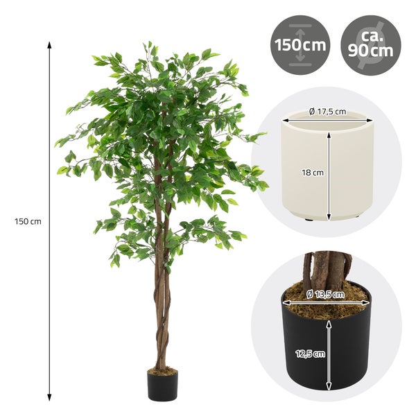 Künstlicher Ficusbaum, 150 cm hoch, mit Topfmaßen