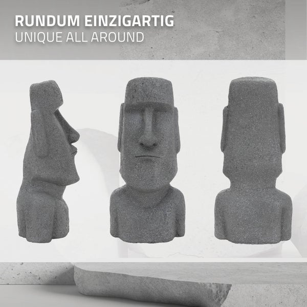 ECD Germany Moai Figur Rapa Nui Kopf 78cm hoch, aus wetterfestem Steinguss Kunstharz, Grau, Osterinsel Statue als Dekoration für Haus & Garten, Gartenfigur Dekofigur, Skulptur für Innen und Außen