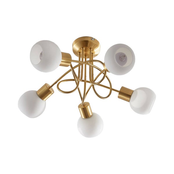 Lindby Deckenlampe Glas Metall messing matt, Deckenstrahler Deckenleuchte 5x E14 max. 8W ohne Leuchtmittel Strahler Lampe Wohnzimmer Flurlampe