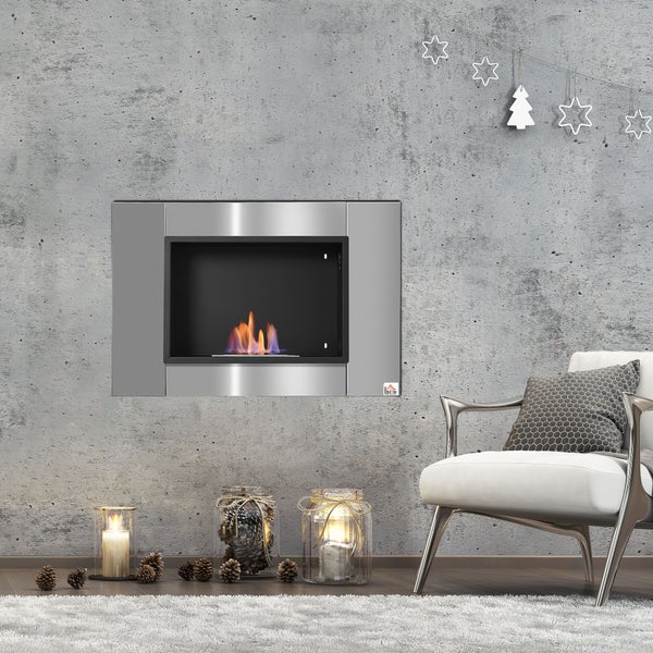 HOMCOM, Ethanol-Kamin, Bio-Ethanol-Brenner, L80 x B14 x H54 cm, Edelstahl, Eisen, Silber