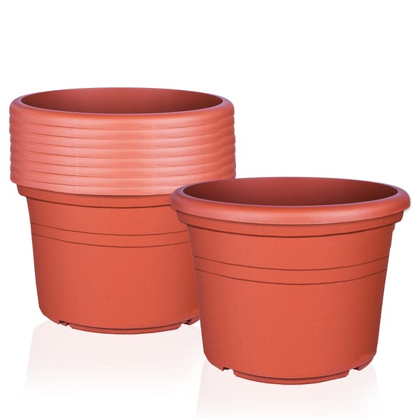 W 9x Blumentopf Ø 25 cm Farbe Terrakotta Kunststoff Pflanztopf Containertopf Übertopf Pflanzkübel rund 25 x 18 cm