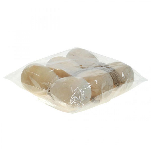 Verpackung mit Holzscheiben und Kordel