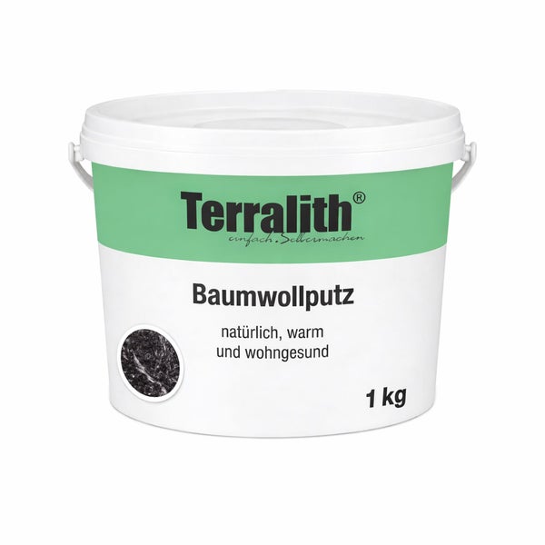 Terralith Baumwollputz in einem 1 Kilogramm Eimer, Farbe Schwarz.