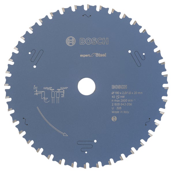Bosch Kreissägeblatt Expert for Steel für Handkreissägen 190 x 20 x 2 mm, 40 - 2608643056