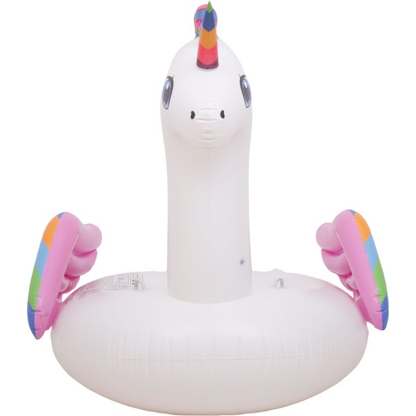 Aufblasbares Einhorn für den Pool mit bunten Flügeln und Horn.