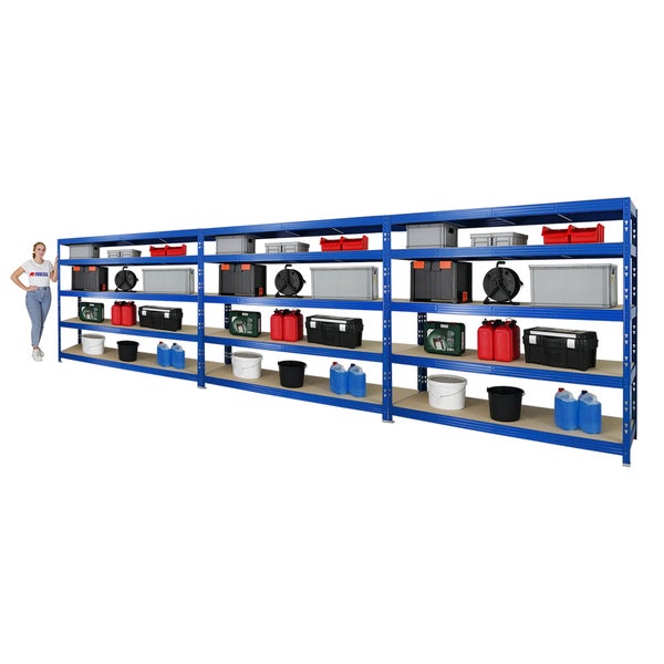 PROREGAL Mega Deal 3x Profi Schwerlastregal Rhino HxBxT 180 x 200 x 60 cm 5 Spanplatten-Ebenen 8mm Fachlast 500 kg Blau