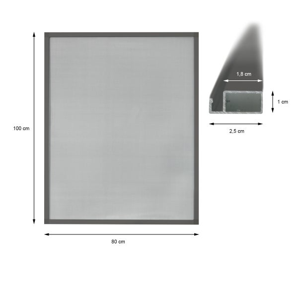 ECD Germany 2er Pack Fliegengitter mit Rahmen aus Aluminium - 80 x 100 cm - Grau - wetterfestes Moskitonetz aus Fiberglasgewebe für Fenster - Insektenschutz Fliegenschutz Mückengitter Mückenschutz