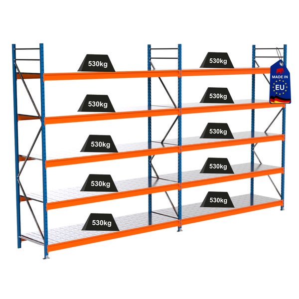 Lagerregal mit mehreren Ebenen und hoher Traglast von 530 Kilogramm pro Ebene