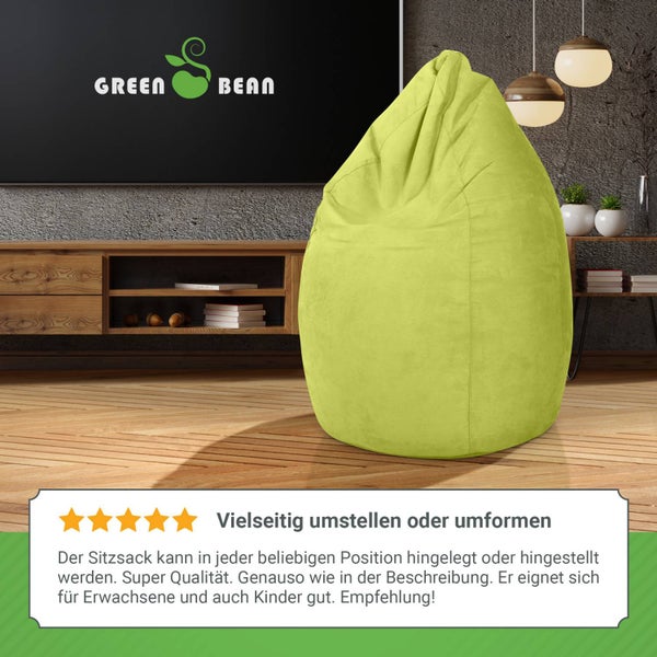 Green Bean Sitzsack mit Rückenlehne 60x60x90cm - Indoor Sitzkissen 220L Füllung Kuschelig Waschbar - Bean Bag Bodenkissen Lounge Chair Sitzhocker - Grün