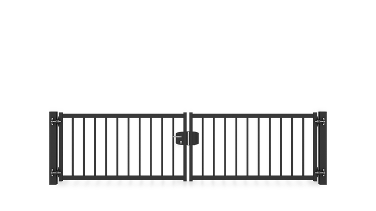 Gartentor ZAUNGURU BASIC-Line Bremen aus Metall, Höhe: 83cm, Breite: 334cm, 2-flügelig inkl. Pfosten, Schloss und Zubehör, Feuerverzinkt und zusätzlich in RAL 7016 Anthrazitgrau pulverbeschichtet