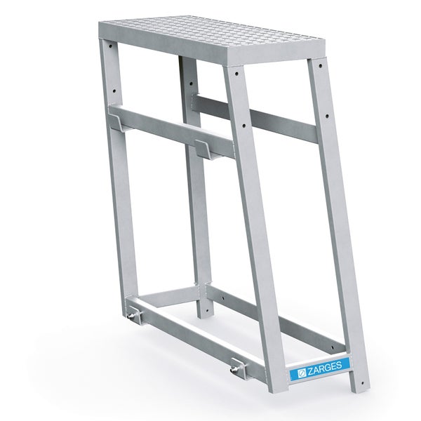 Aluminium Trittstufe mit einer Stufe und Zarges Logo.