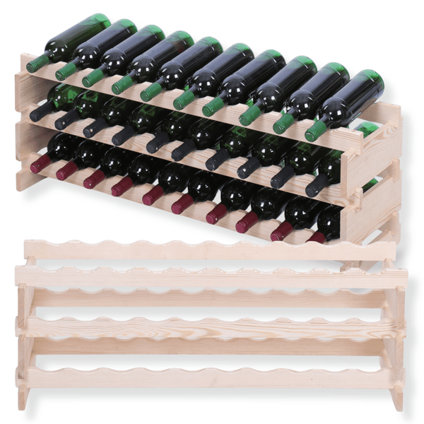 Weinregal VINOTECA FLEX PRO HxBxT 37x103x28cm 30 Flaschen auf 3 Ebene Massives Kiefernholz Natur unbehandelt