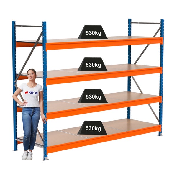 Regal mit vier Ebenen und einer Traglast von 530 Kilogramm pro Ebene