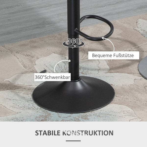 HOMCOM Barhocker-Set, 2 Hocker, Küchenhocker, Lederoptik, drehbar, höhenverstellbar, mit Fußstütze, modernes Design, Metallrahmen, 44 x 49 x 90-110 cm, Grau