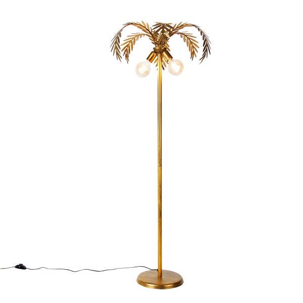Goldene Stehlampe im Palmen Design mit zwei Leuchtmitteln