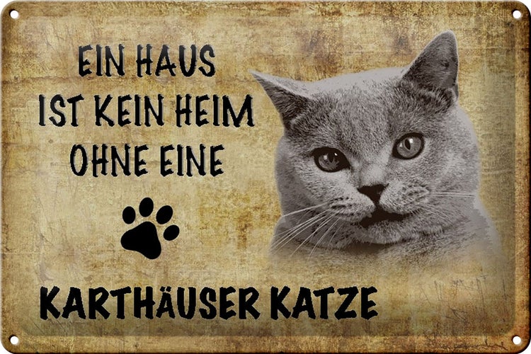 Blechschild Spruch 30x20cm Karthäuser Katze ohne kein Heim