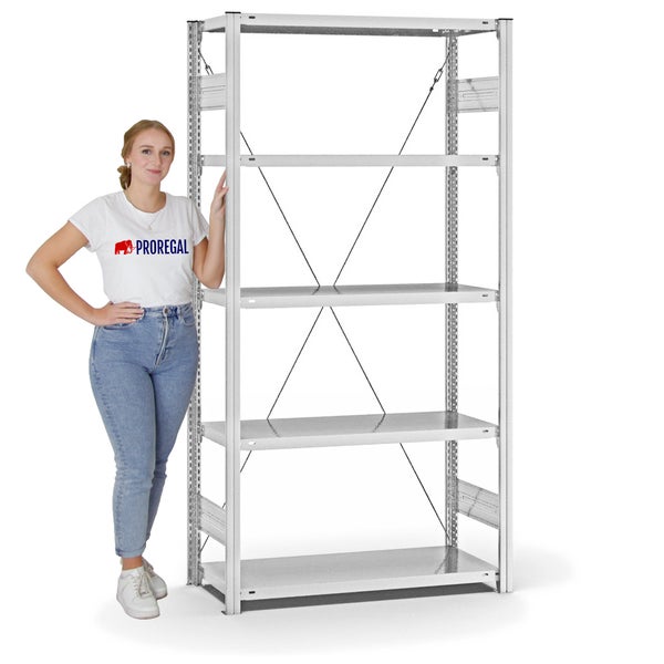 PROREGAL Fachbodenregal Stecksystem T-Profil Medium-Duty Grundregal HxBxT 200 x 100 x 40 cm 5 Ebenen Fachlast 225 kg Einseitig Nutzbar Lichtgrau