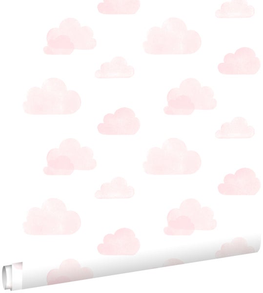 ESTAhome Tapete gestempelte Wolken Hellrosa und Weiß - 53 cm x 10,05 m - 138929