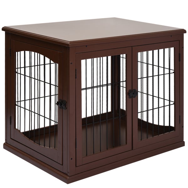 PawHut Hundekäfig für Zuhause, Hundehütte mit 2 Eingängen, Abschließbar Hundebox, Hundehaus für kleine Hunde, Braun, 58,5 x 81 x 66 cm