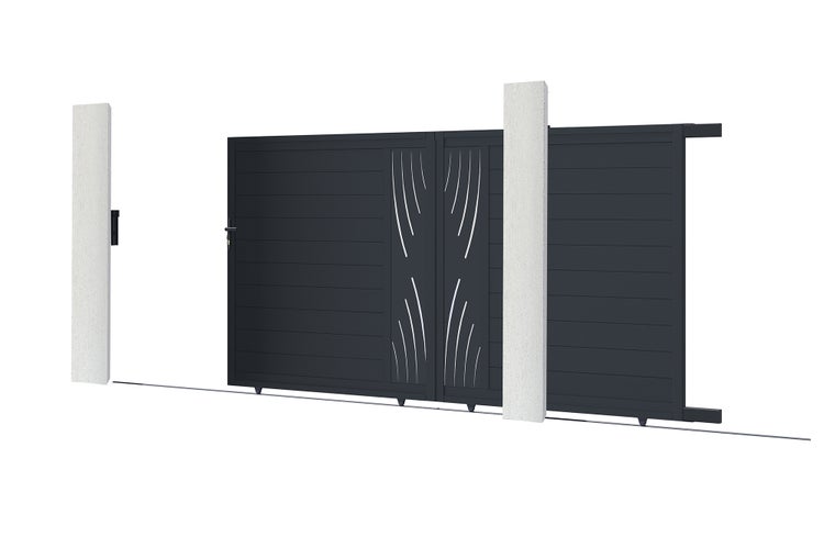 Schiebetor 3m VELETA H.180cm graues Aluminium + 2 Pfosten 20x20cm H.190cm