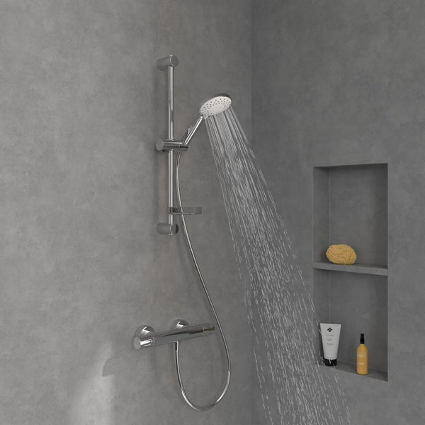 Villeroy & Boch Universal Duschset Aufputz (2 in 1 Bundle), Duschsystem mit Duschthermostat, Handbrause, Handbrauseschlauch, Duschstange inkl. Handbrausehalter, Chrom