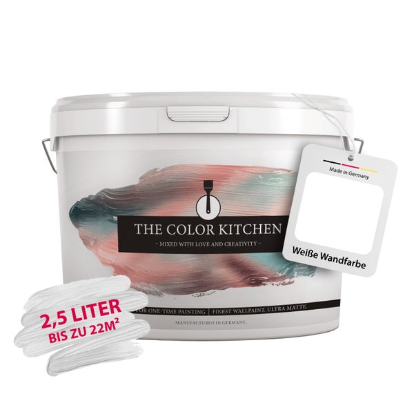 The Color Kitchen weiße Wandfarbe 2,5 Liter, ultra matt, für bis zu 22 Quadratmeter, Made in Germany